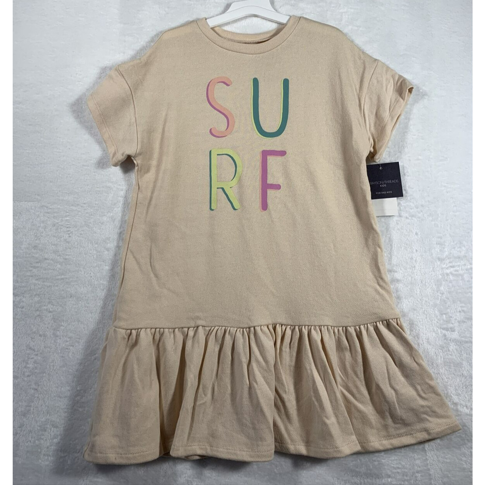 NEW Grayson Threads Girls' Tiered Beige/Nude "SURF" Fleece Dress S (6-6x)